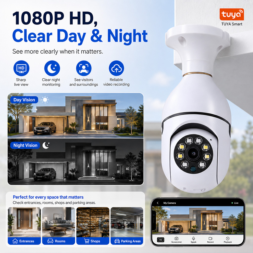 Outdoor Lighting No Electricity - Bulb Camera Tuya Draadloze Lamp 2MP