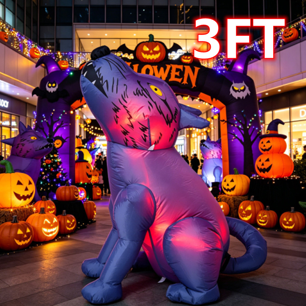 Outdoor Lighting On House - 3FT Halloween Lichtgevende Opblaasbare Woeste Wolf