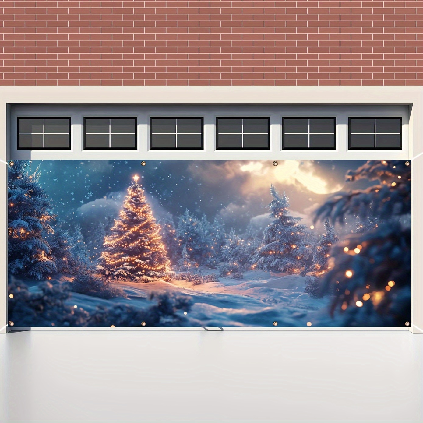 Outdoor Lighting On Trees - Sprankelende kerstgaragebanner - Fonkelende lichten op