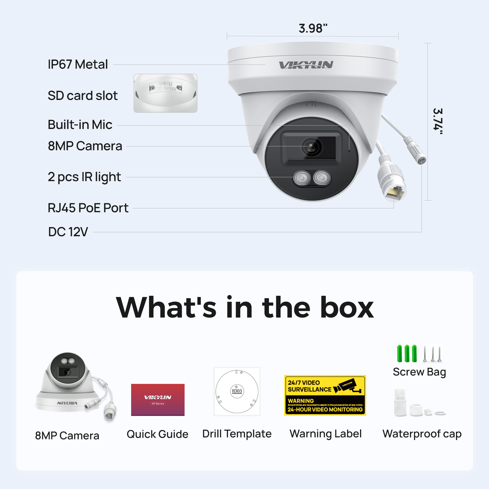 Outdoor Lighting No Electricity - VIKYLIN 8MP HD IP beveiligingscamera Poe