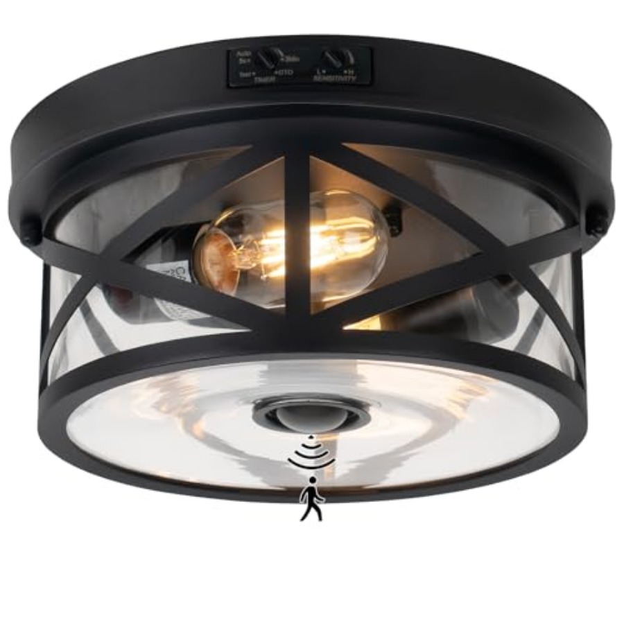 Lighting Fixture Outdoor - Buitenplafondlamp met bewegingssensor, verstelbare zwarte inbouwlamp,